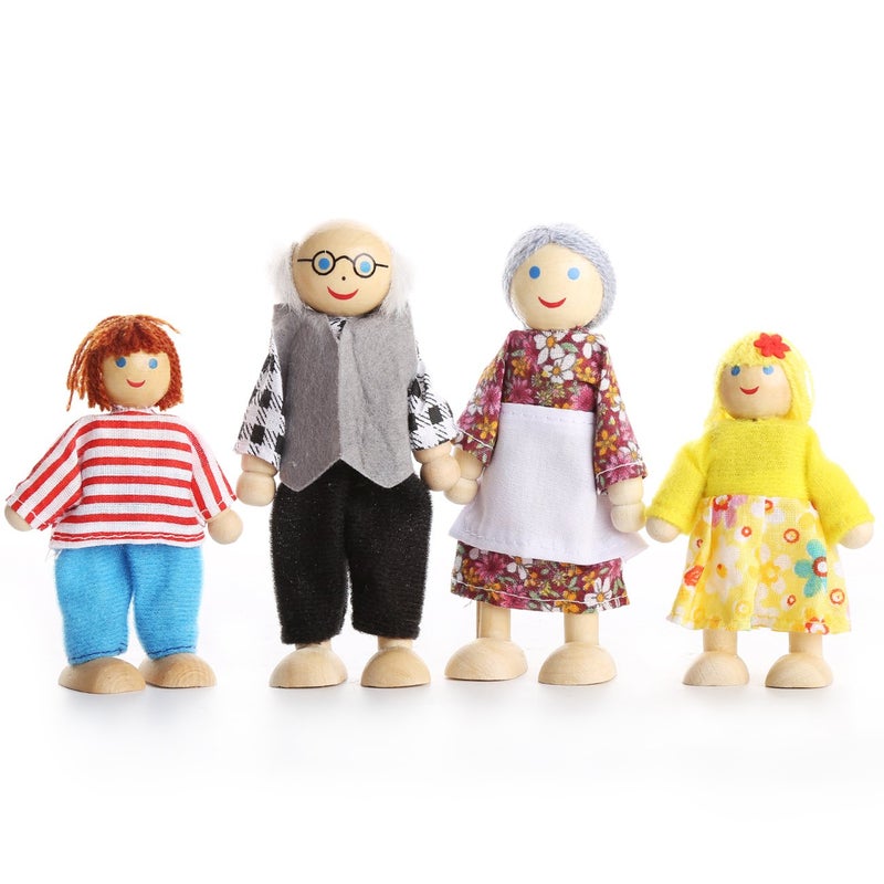 PUCKWAY Lovely Happy Family Dolls Playset Wooden Figures Set of 7 People with Dog for Kids Children Toddlers Dollhouse Pretend Gift - Image 3